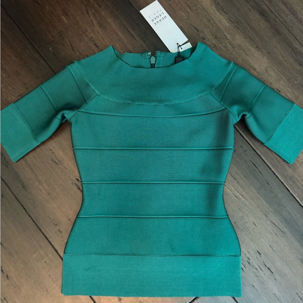 Stunning NWT Herve leger alpine green bandage top XS